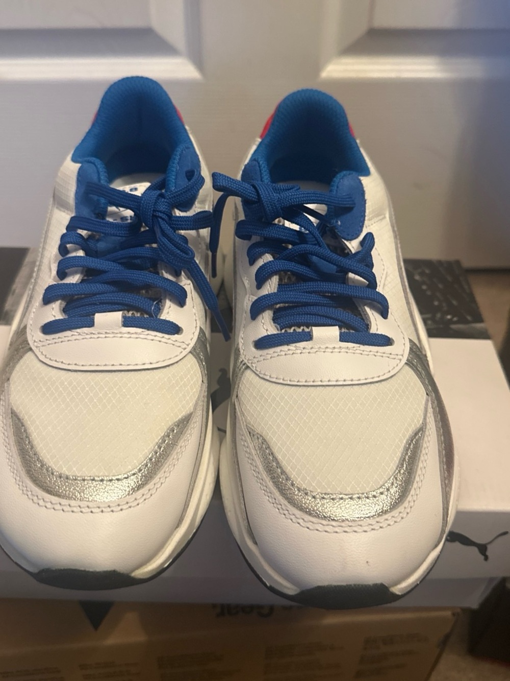 Puma x NASA Kids White Sneakers with Blue Laces and Silver Accents